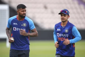 Hardik Pandya and Ishan Kishan at a training session